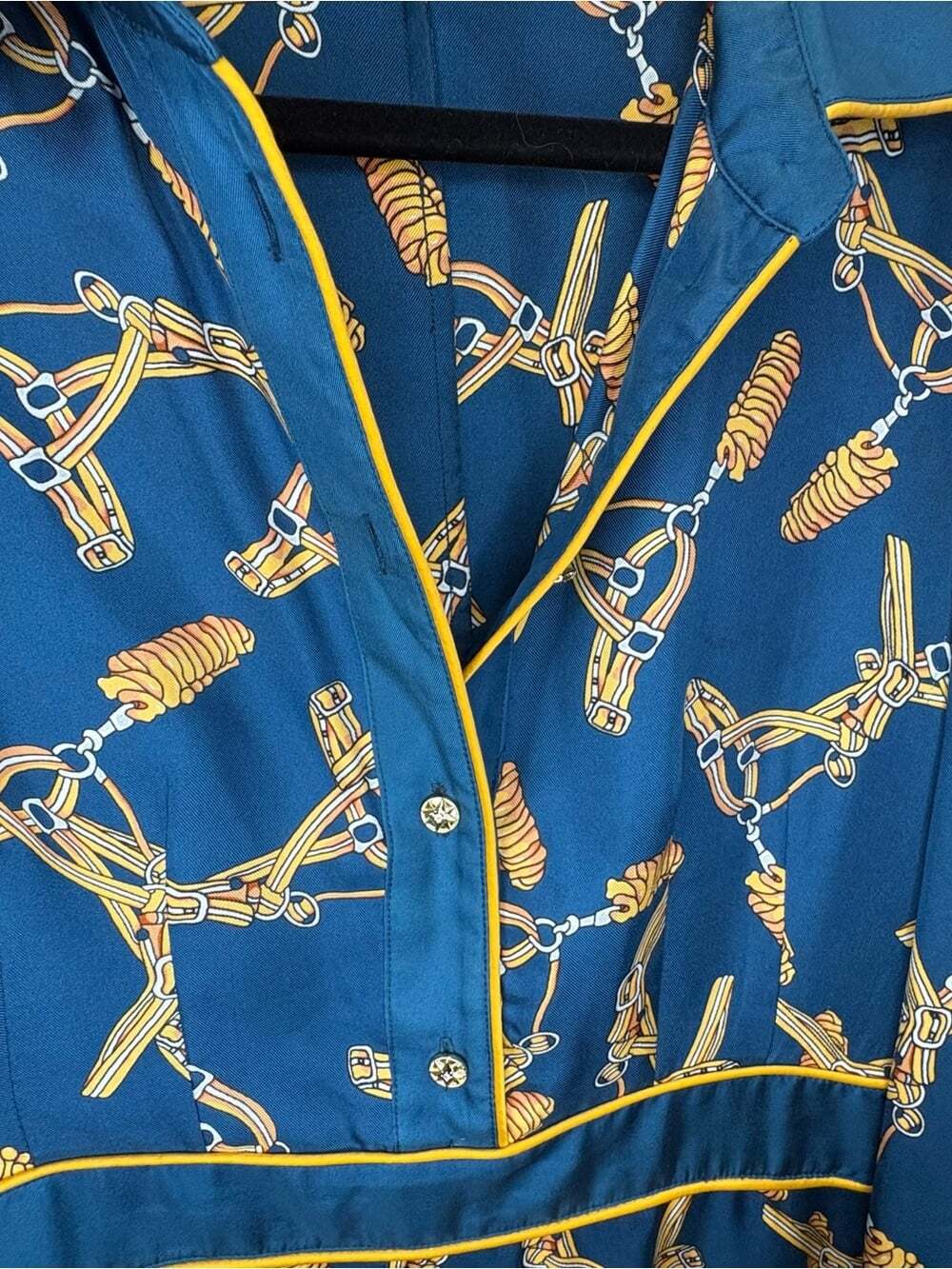 Besionia Milano 100%Mulberry Silk Bridle Print Equestrian Midi Dress Old Money M - Picture 9 of 11